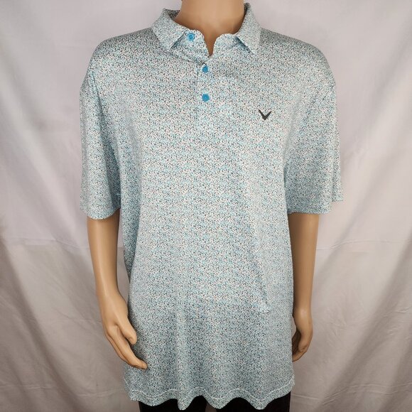 Callaway Polo Shirt Men XL Opti Dri Golf Performance All Over Print Light Blue - Picture 1 of 9